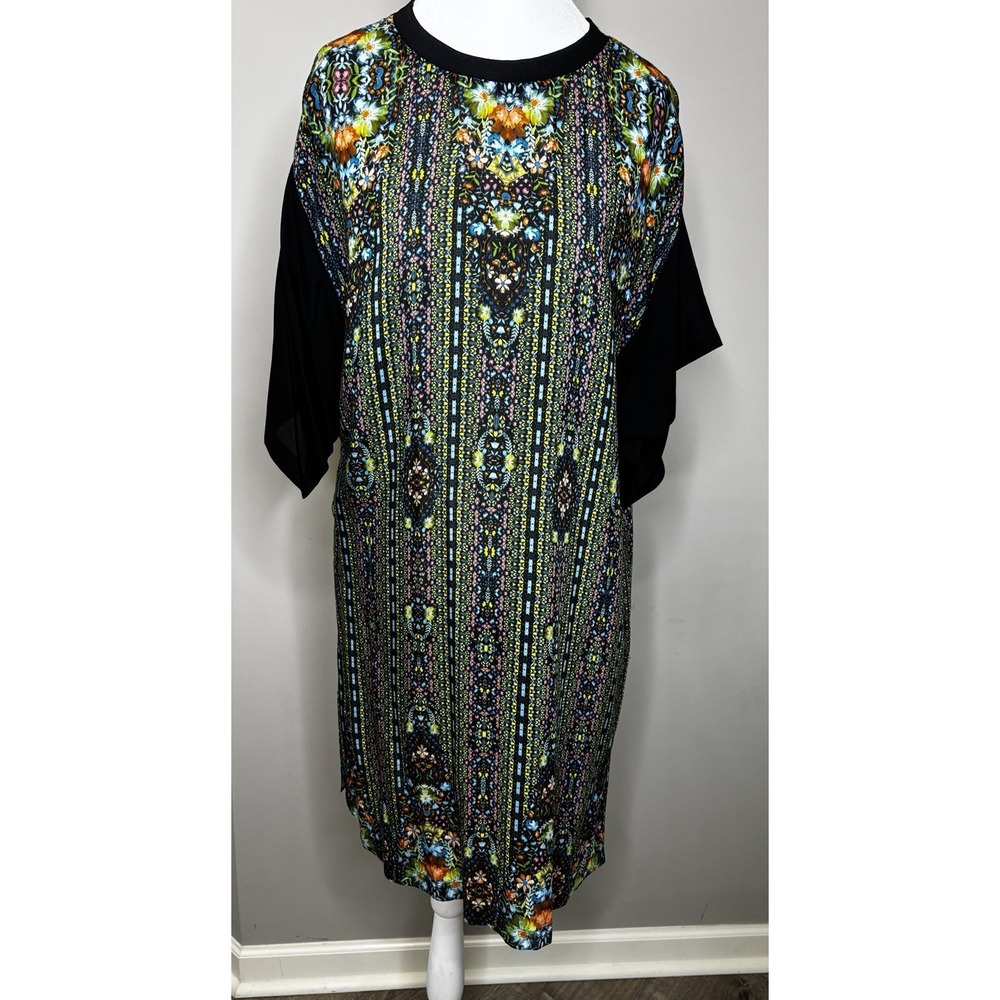 Megan Park Women's Silk Multi Colored Short Sleeve‎ Floral Dress Size Medium